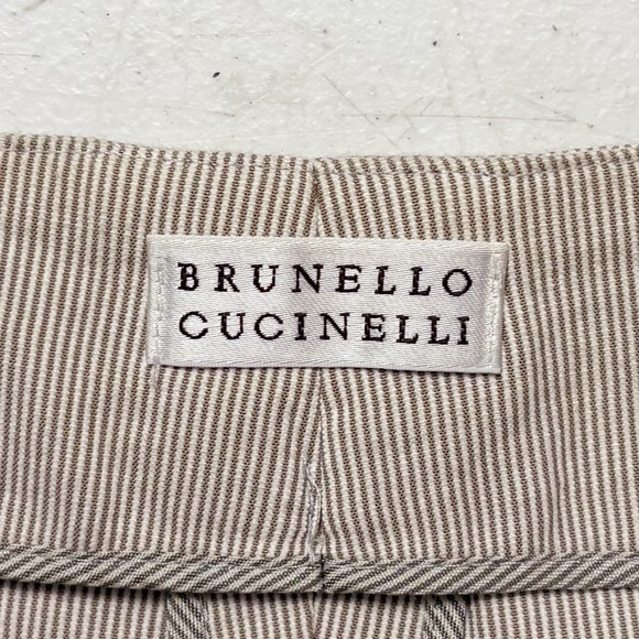 Brunello Cucinelli Slim Straight Leg Trouser Pants in Cream & Tan Brown Stripe - Picture 5 of 6
